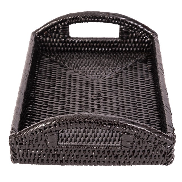 Boho Chic Artifacts Rattan Rectangular Vanity Tray with High Handles For Sale - Image 3 of 4