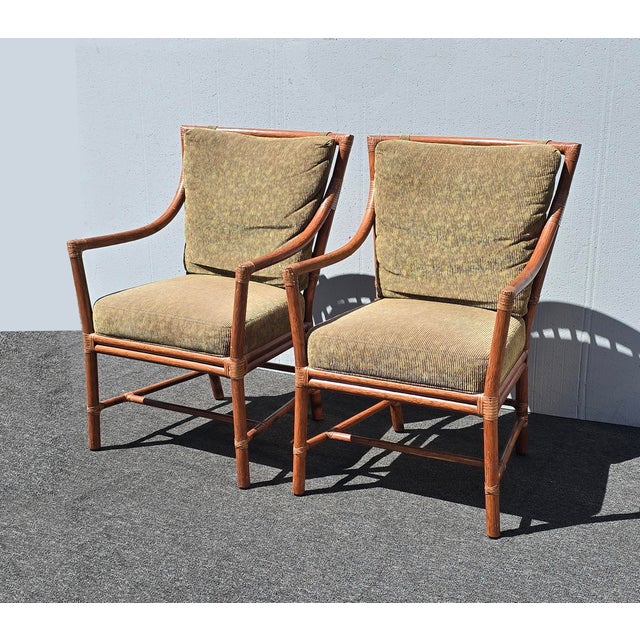 McGuire Pair of Vintage McGuire Orlando Diaz-Azcuy Bamboo Rattan Chairs W Leather Straps For Sale - Image 4 of 18