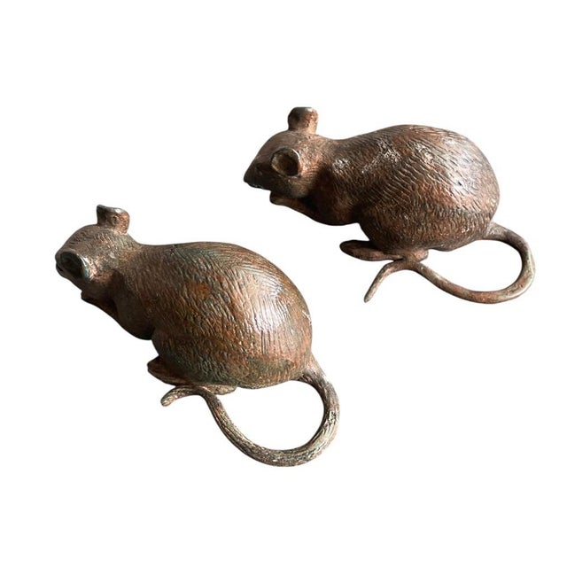 2000 - 2009 Whimsical Pair of Miniature Verdigris Bronze Mice Sculptures - a Pair For Sale - Image 5 of 11