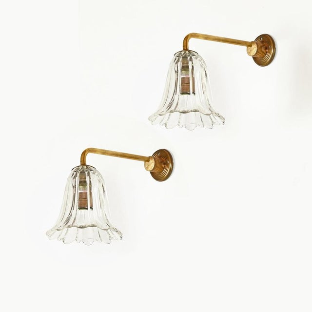 Murano Glass and Brass Flower Sconces from Barovier, Italy, 1950s, Set of 2 For Sale - Image 3 of 18