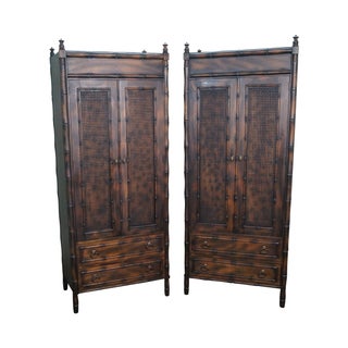 Faux Bamboo Armoire Cabinets - Pair For Sale