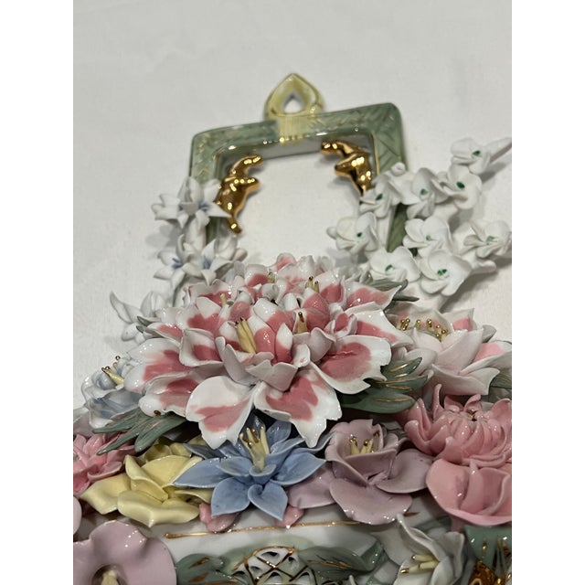 Ceramic Antique Capodimonte Flower Basket Wall Art For Sale - Image 7 of 11