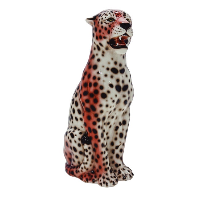 Leopard Statue Ceramic Pink from Ceramiche Boxer For Sale