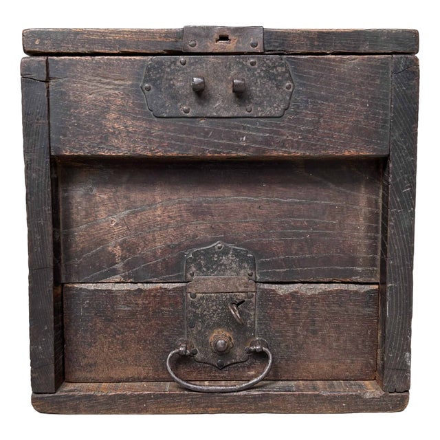 Antique Wooden Zenibako Temple Offering Box, Japan, 1890s For Sale