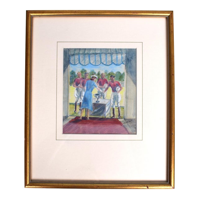 British Polo Match Trophy Presentation Watercolour by Helen Anderson (British, 20th Century) For Sale