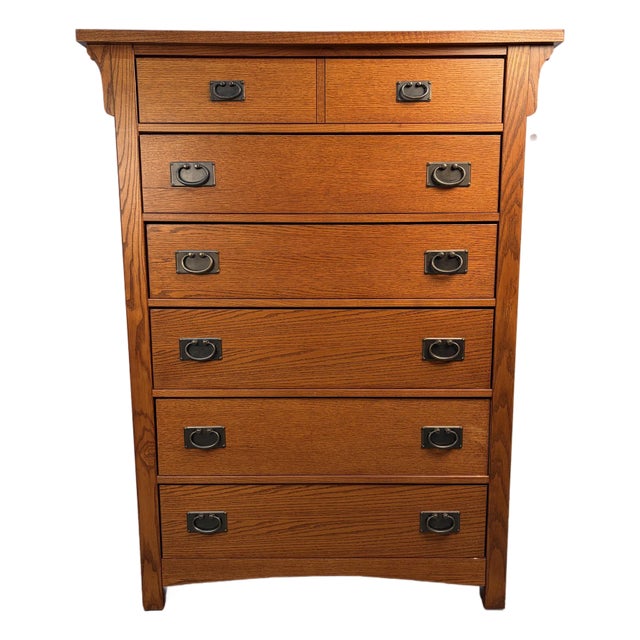 Late 20th Century Mission Oak Highboy Dresser by Vaughan Bassett For Sale