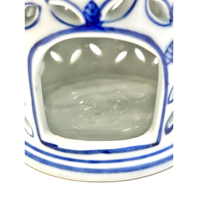 Ceramic 1980s Blue and White Chinoiserie Pagoda Candle Holder Ceramic Lantern For Sale - Image 7 of 8