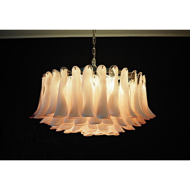 Large Murano Glass Chandelier with 101 Pink Lattimo Glass Petals, 1990s For Sale - Image 4 of 16