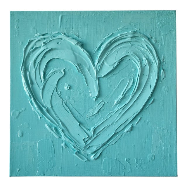 Aqua Abstract Heart Painting For Sale