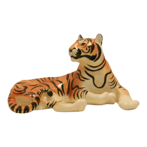 Large Hand-Painted Lomonosov Porcelain Lying Tiger by Boris Vorobiev