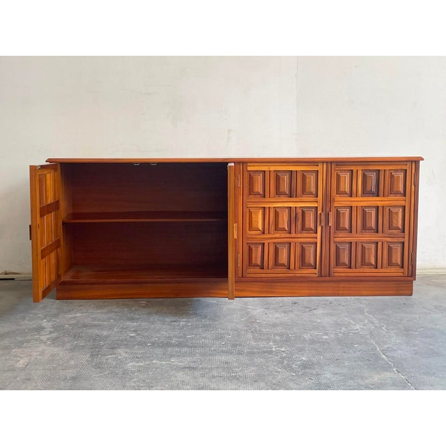 Spanish Geometric Hardwood Credenza, 1970s For Sale - Image 4 of 7