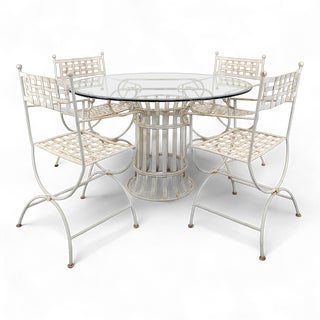 Wrought Iron Garden Table and Chairs, Set of 5 For Sale