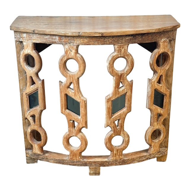 Vintage Brutalist Style Console Table With Glass Inserts For Sale