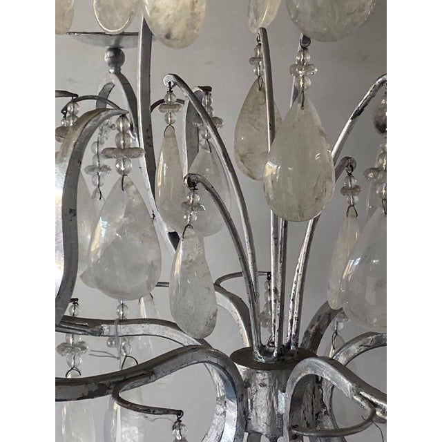 1980s Late 20th Century. Large Silver Leaf Wrought Iron & Rock Crystal 6-Light Chandelier For Sale - Image 5 of 8