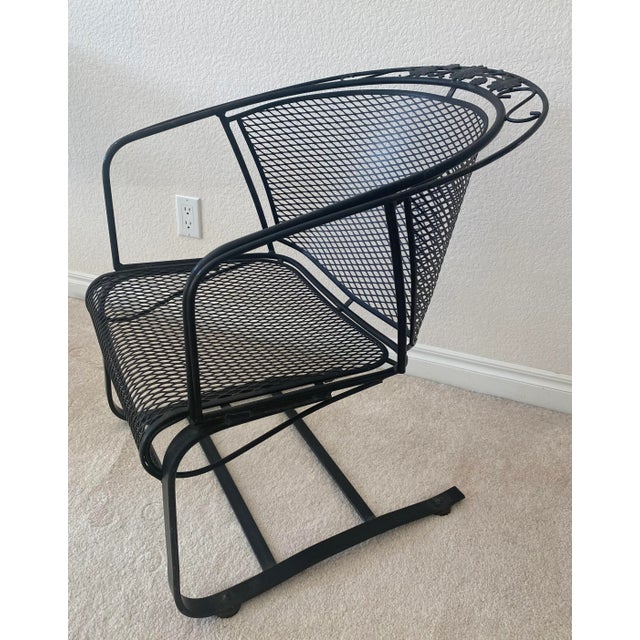 Woodard Furniture Co. Woodard Late 20th Century Briarwood Collection Wrought Iron Four Barrel Rocker/Cantilever Chairs and Table Set. For Sale - Image 4 of 10