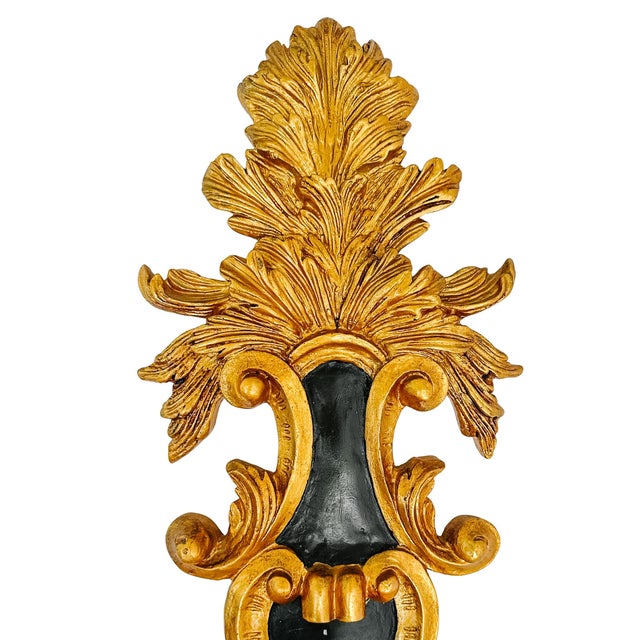 Mid 20th Century Large Vintage Italian Neoclassical Style Giltwood & Tole 3-Arm Wall Sconce Candelabra For Sale - Image 5 of 16