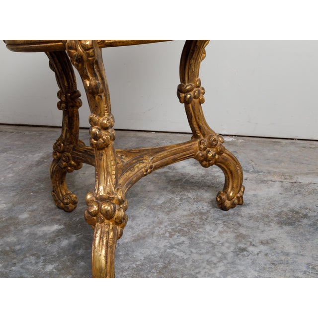 Italian Carved Giltwood Side Table with Slate Top, Shelf and Floral Motifs For Sale - Image 9 of 12