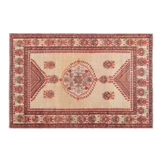 Authentic 19th Century Sarouk Handmade Wool Rug in Beige, Orange and Red For Sale