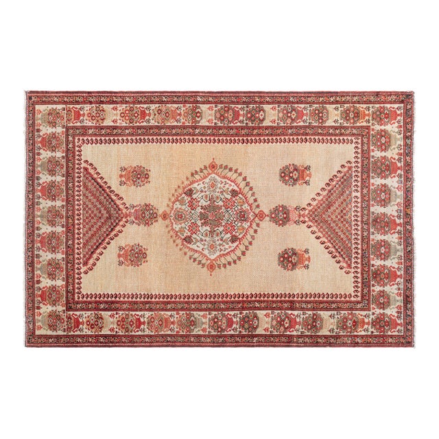 Authentic 19th Century Sarouk Handmade Wool Rug in Beige, Orange and Red For Sale
