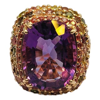 Bochic “Orient” Vintage Natural Multi Sapphire Ring Set In 18K Gold & Silver For Sale