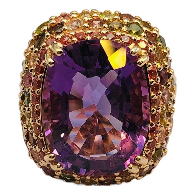 Bochic “Orient” Vintage Natural Multi Sapphire Ring Set In 18K Gold & Silver For Sale