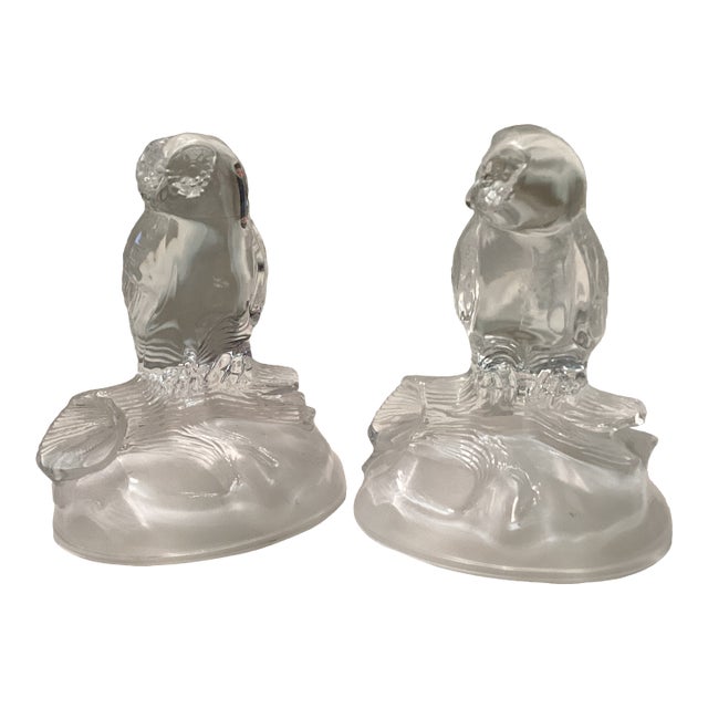 Pair of Vintage Cristal D’Arques French Lead Crystal Owl Figurines For Sale