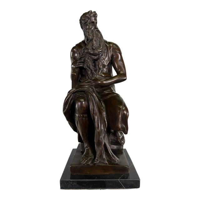 Grand Tour Bronze Sculpture of Bearded Moses Philosopher, on Marble - 16” H For Sale
