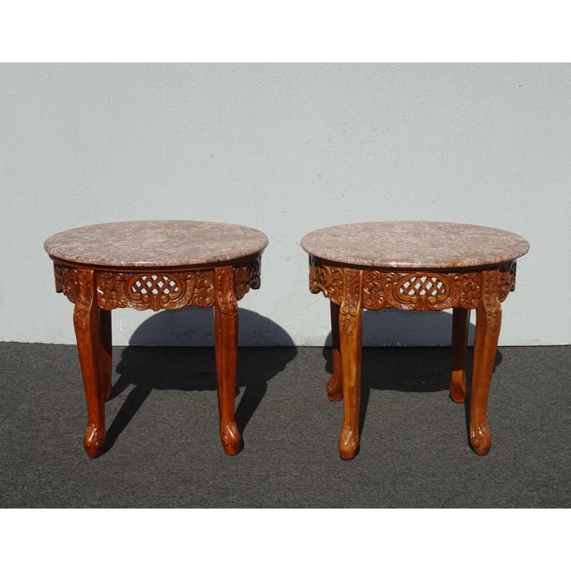 Gorgeous Tables in Good Vintage Condition. Solid and Firm. Please note there is one table slightly darker then the other....
