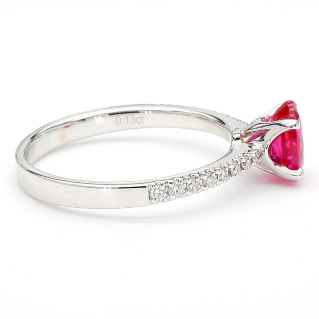 Red Gia 1.25 Carat Burma Ruby & Pave Diamond 18k White Gold Ring, Size 7 For Sale - Image 8 of 12