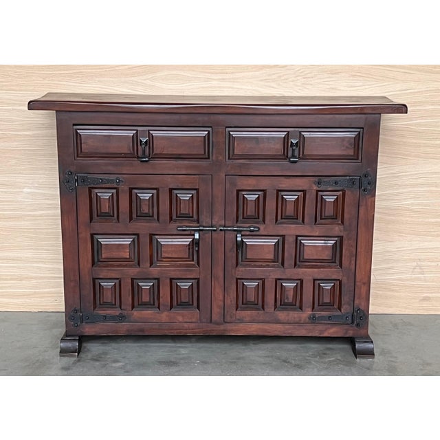 Late 19th Century Spanish Baroque Carved Walnut Tuscan Two Drawer Credenza or Buffet For Sale - Image 10 of 18