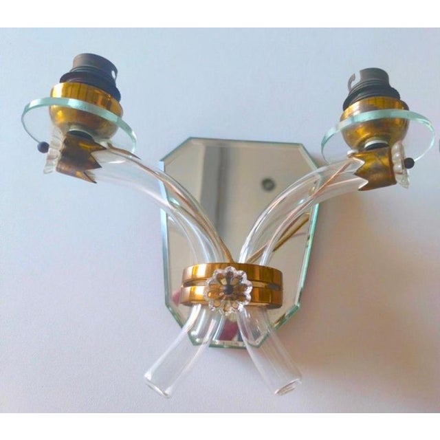 Metal French Art Deco Crystal and Mirror Wall Sconces from Maison Baguès, 1945s, Set of 2 For Sale - Image 7 of 8