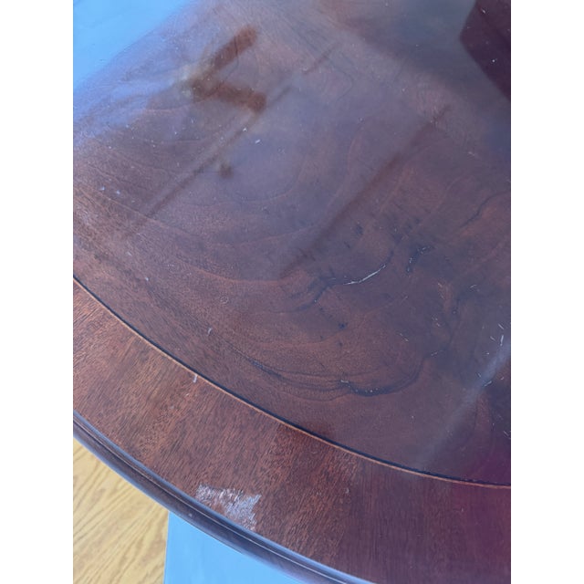 Ethan Allen 18th Century Chippendale Style Banded Mahogany Oval Coffee Table With Claw and Ball Feet For Sale - Image 16 of 16