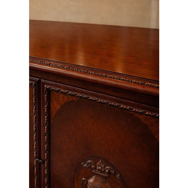 Chestnut Vintage Baker Mahogany Entry Cabinet / Console With Carved Urn Doors and Interior Drawers For Sale - Image 8 of 12