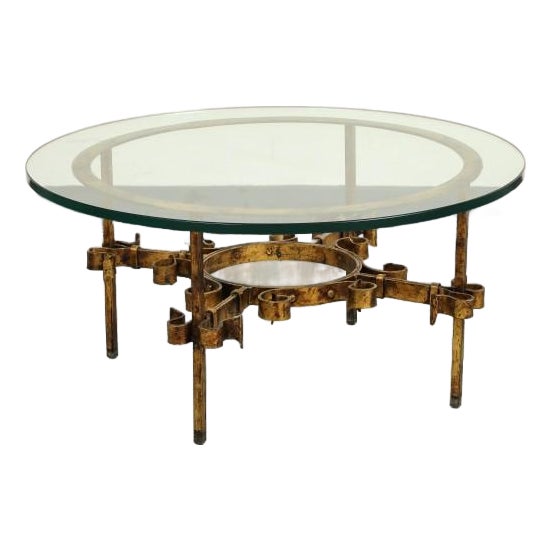 Gilbert Poillerat Style Gilt Iron and Glass Coffee/Cocktail Table, C. 1950 For Sale