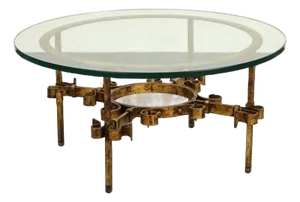 Gilbert Poillerat Style Gilt Iron and Glass Coffee/Cocktail Table, C. 1950