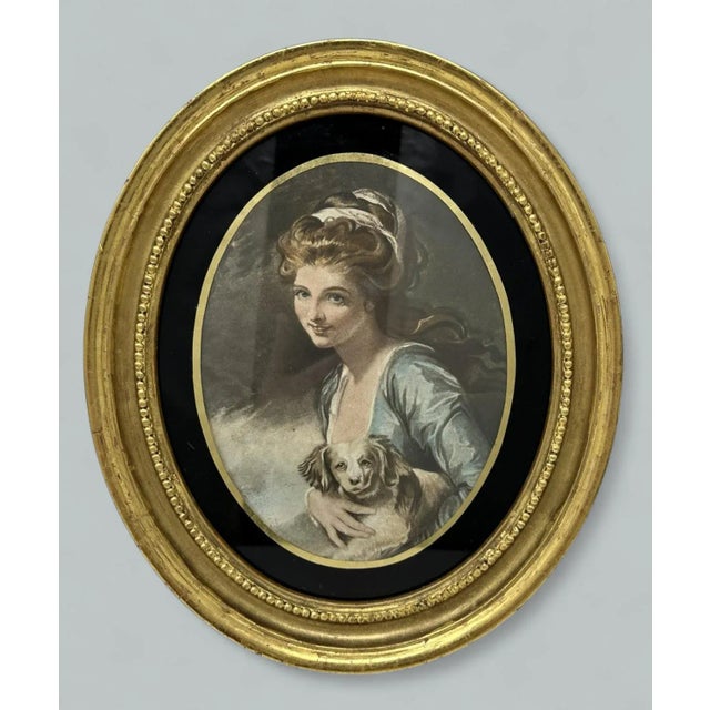 Antique Regency George Morland Hand Colored Stipple Engraving Lady Gilt Frame - Set of 2 For Sale - Image 4 of 6