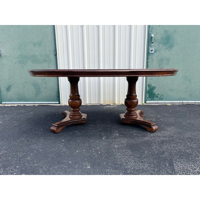 Late 20th Century Rustic Double Pedestal Oak Extension Dining Table For Sale - Image 6 of 12