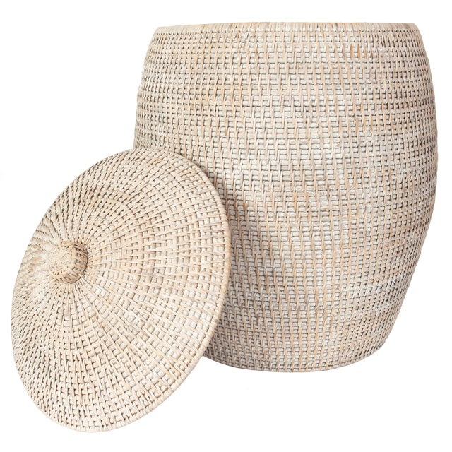 2020s Artifacts Saboga Home Rattan Beehive Laundry Hamper with Liner in White Wash For Sale - Image 5 of 6