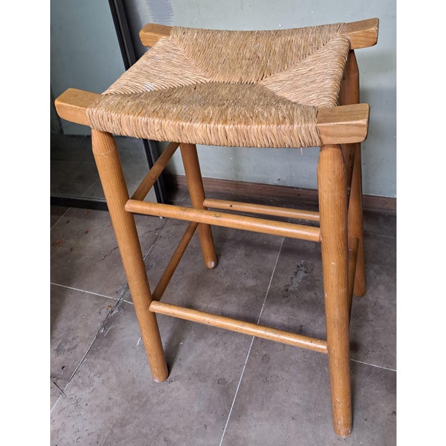 1980s Mid Century Rush Wood High Stool For Sale - Image 6 of 9