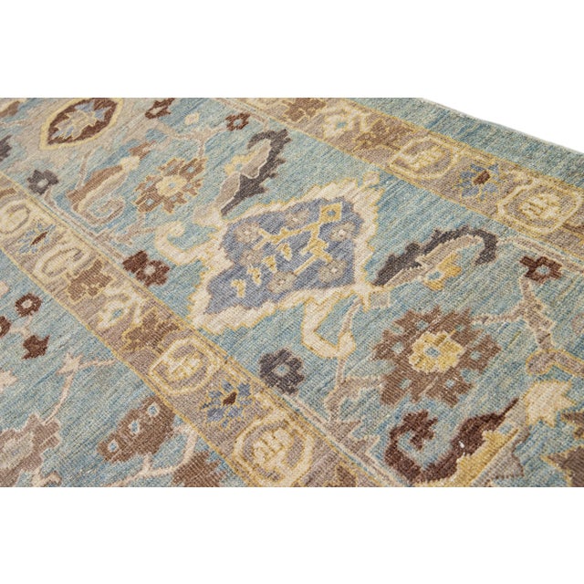 Textile Modern Oversize Sultanabad Handmade Floral Blue Wool Rug For Sale - Image 7 of 8