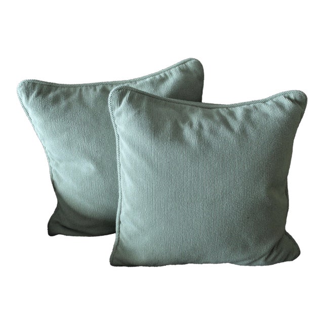 Mitchell Gold Sea Foam / Polar Blue Large Net Pillows - A Pair For Sale