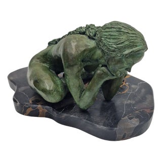 G. Delben, Reclining Woman, 1950s, Bronze & Marble For Sale