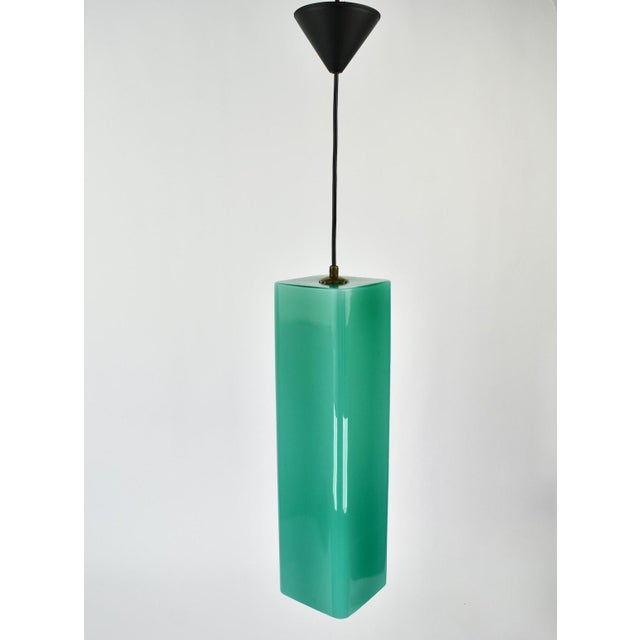 Metal Vintage Large Mid Century Modern Murano Glass Pendant Light Gino Vistosi | Teal Green Rectangular Tube Vintage Retro | Venini Massimo Vignelli 1950s For Sale - Image 7 of 12