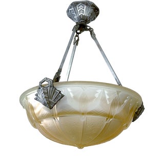 French Art Deco Pendant Light in Bronze and Glass by Müller Frères, 1930s from Muller Frères For Sale