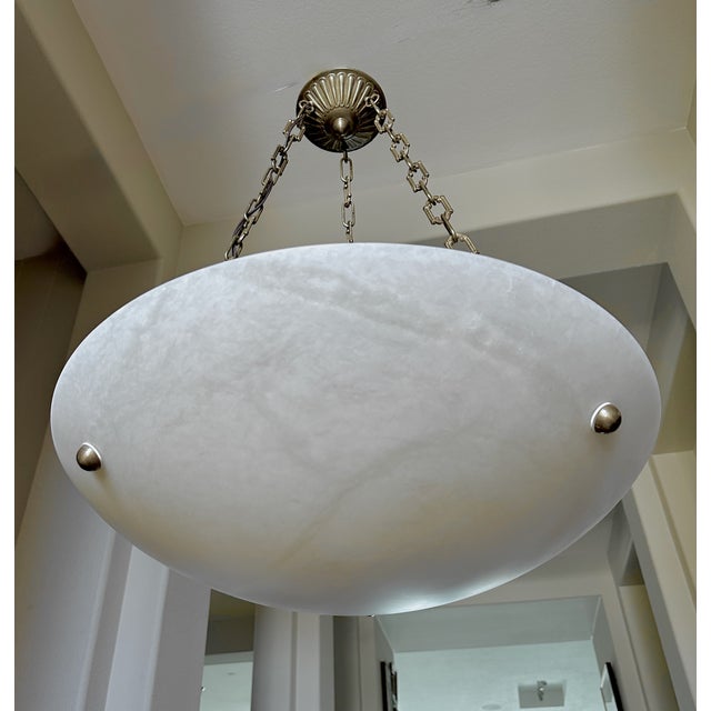 Large French Directoire Style Alabaster Chandelier Pendant Light For Sale - Image 14 of 16