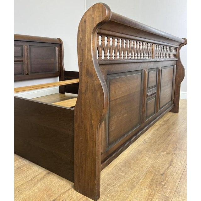 Brown Vintage French King Size Sleigh Bed Frame For Sale - Image 8 of 9