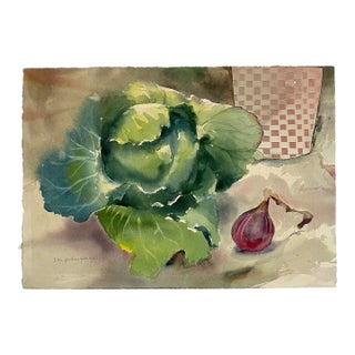 Eloise Gardiner Giles Cabbage and Onion Watercolor With Collage For Sale