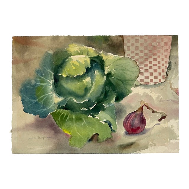 Eloise Gardiner Giles Cabbage and Onion Watercolor With Collage For Sale