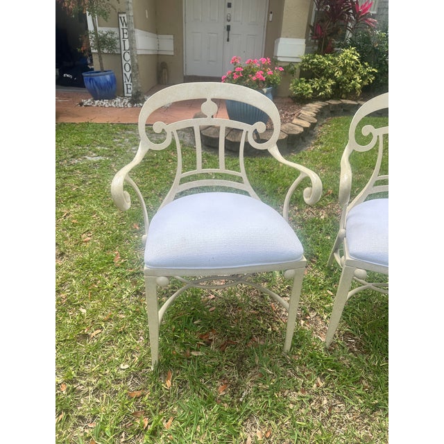 Mid-Century Modern Pair of Vintage Veneman-Style Italian Regency Cast Aluminum Scroll Armchairs For Sale - Image 3 of 7
