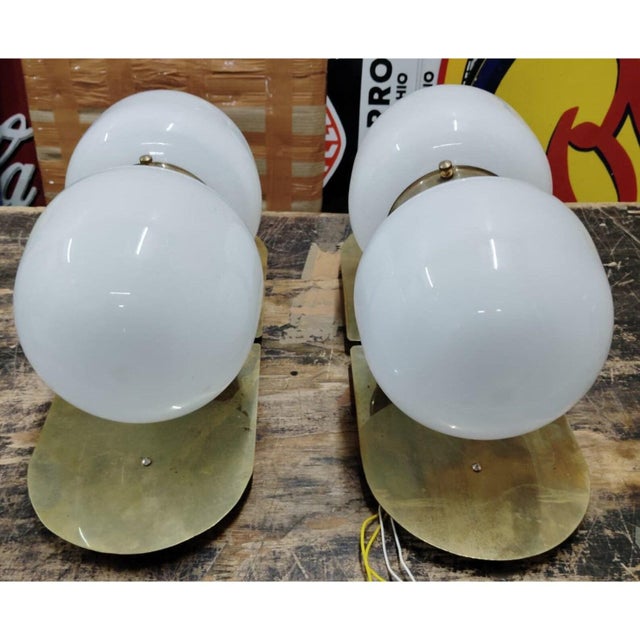 1940s Vintage Art Deco Light Old Lamp Wall Sconces Fixture Brass & Milk Glass Shade Lamp Ship Light - a Pair For Sale - Image 5 of 5